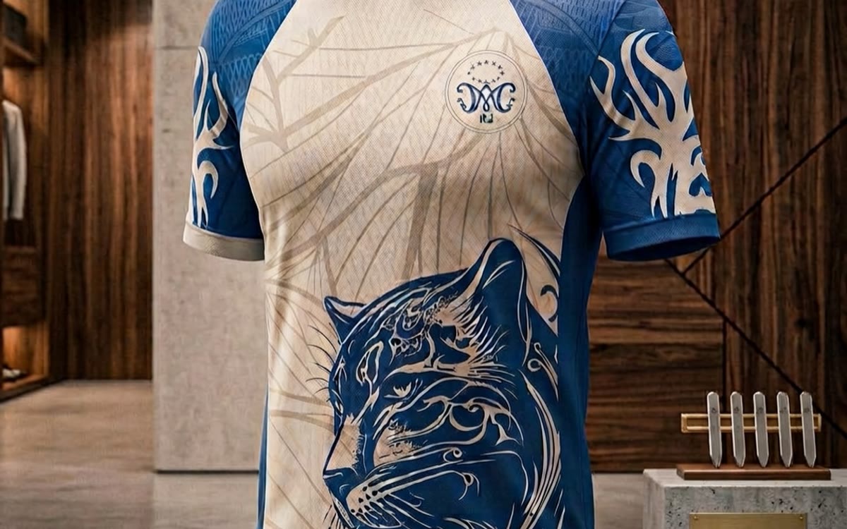 Uniforme DNA azul e branco em cabide